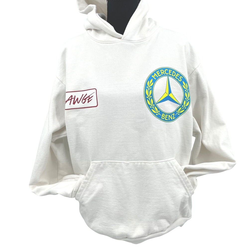 AWGE Mercedes Benz Hoodie Mens Size M White Cotton Streetwear Pullover Logo‎ Y2K